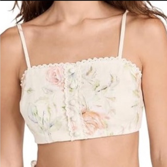 NEW! Caroline Constas Linen Crop Tank Top Rose Print L cottagecore loveshack - Picture 1 of 7